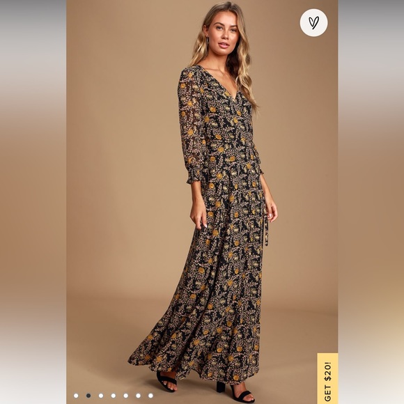 Lulus | Meet Me There Black Multi Floral Print Wrap Maxi Dress size small - Picture 4 of 4